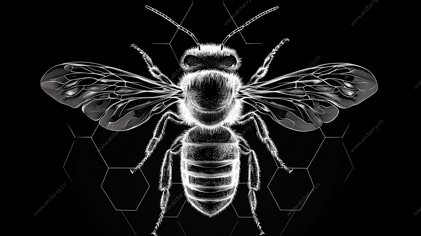 黑白线条蜜蜂艺术图