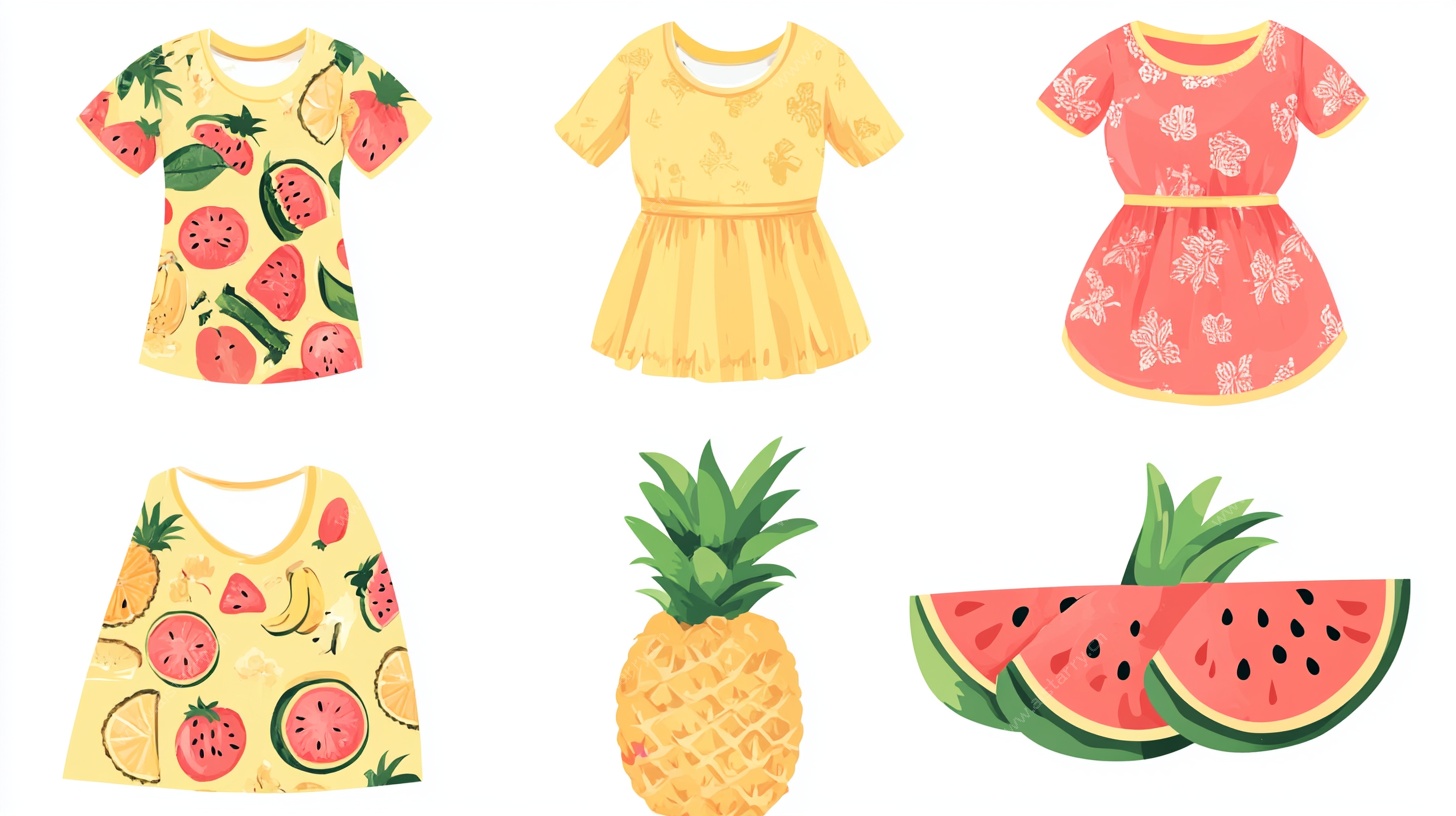 夏日水果风儿童服装插画