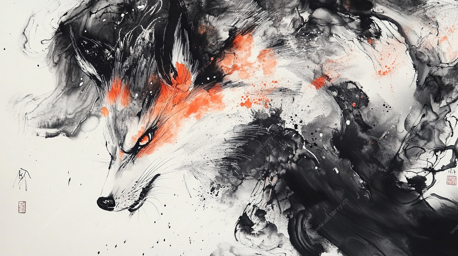 水墨狼影 灵动笔触绘野性