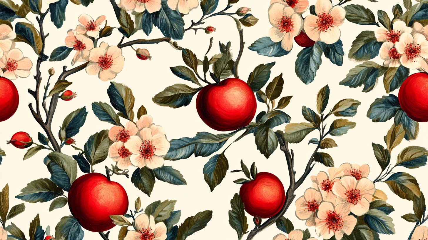 花卉苹果复古风无缝图案