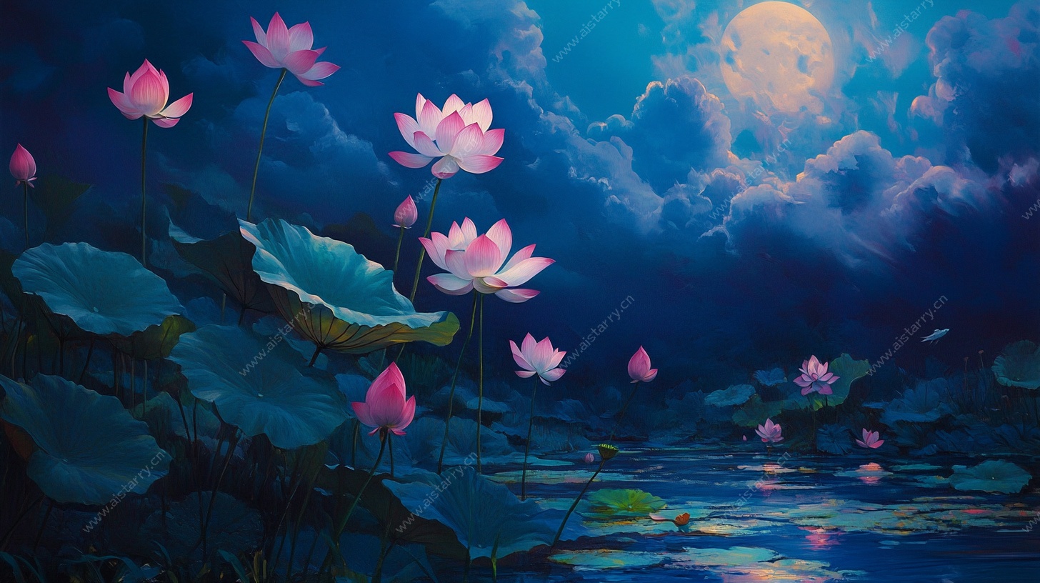 月夜荷影梦幻图