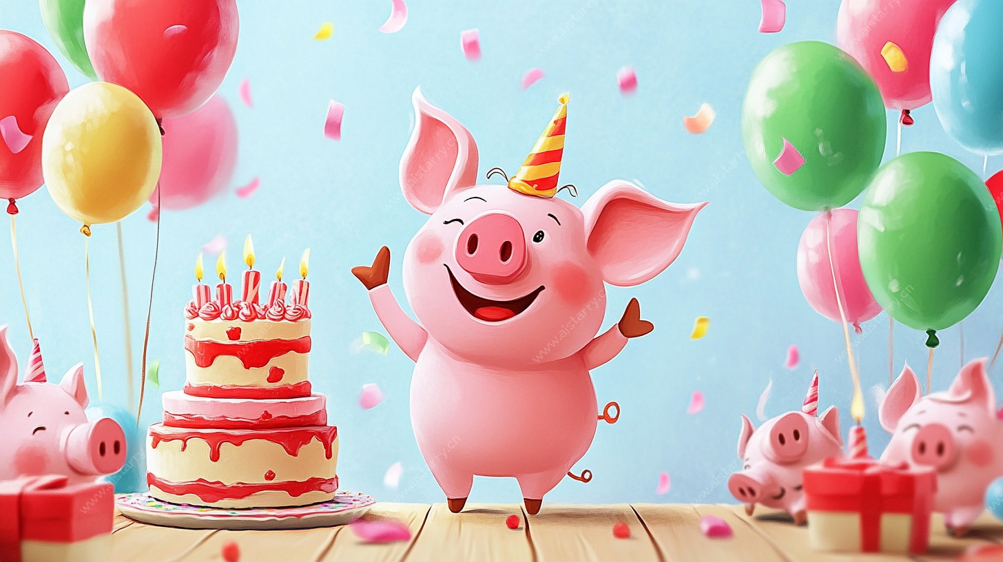 欢乐小猪生日派对插画