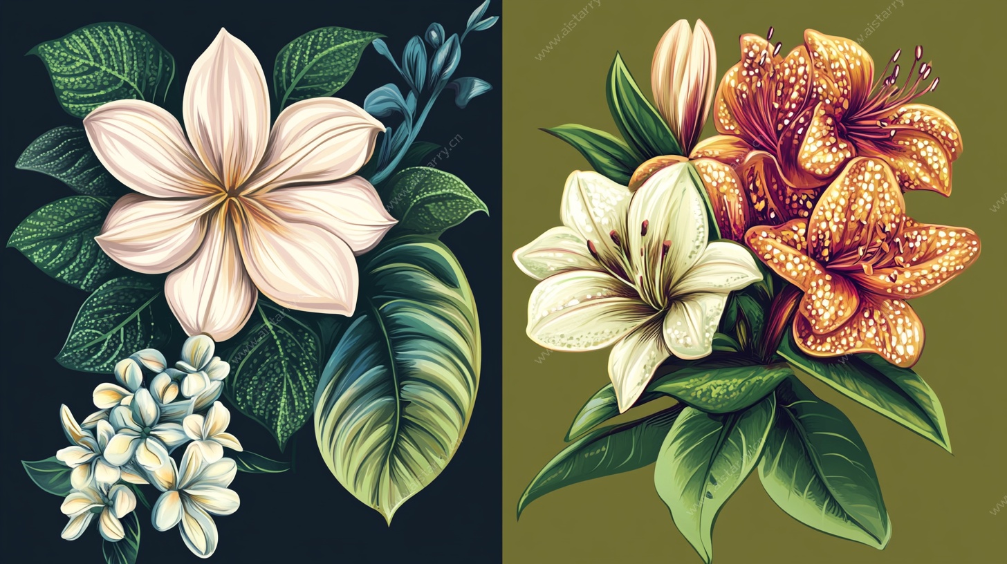 复古花卉插画双拼