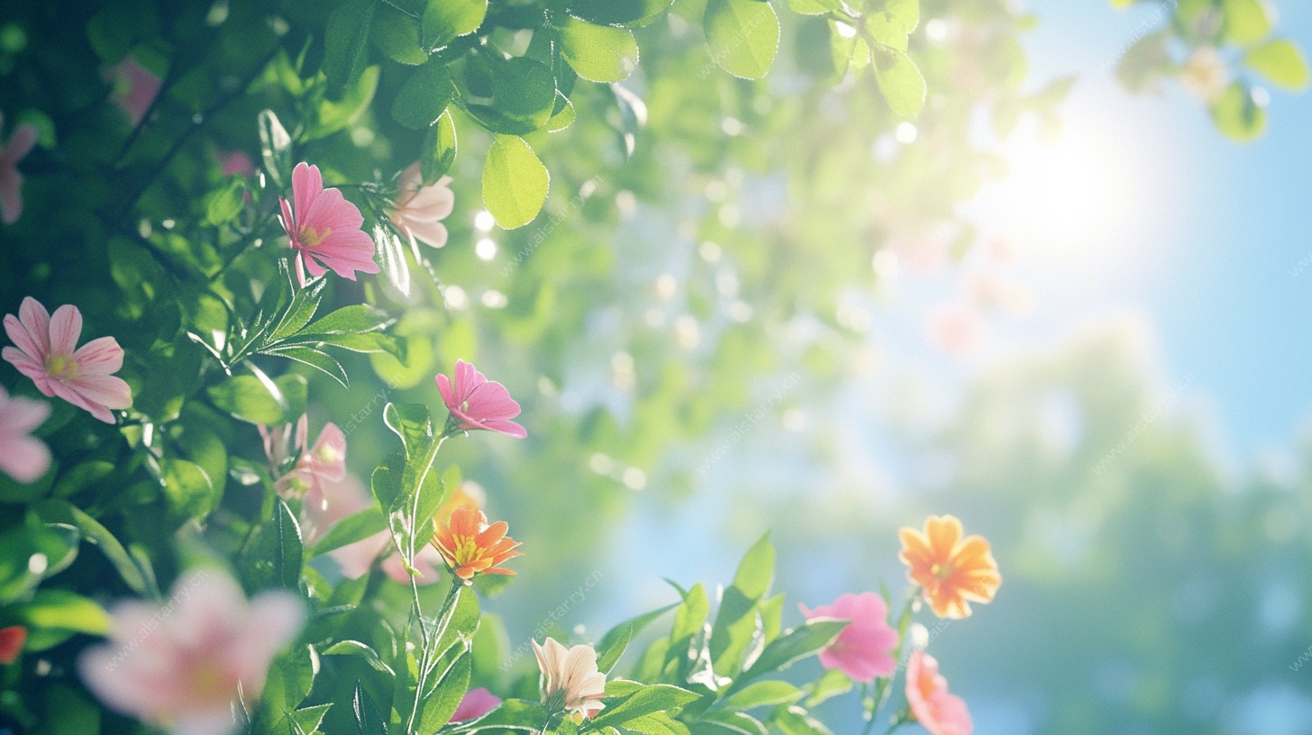 阳光下的缤纷花卉