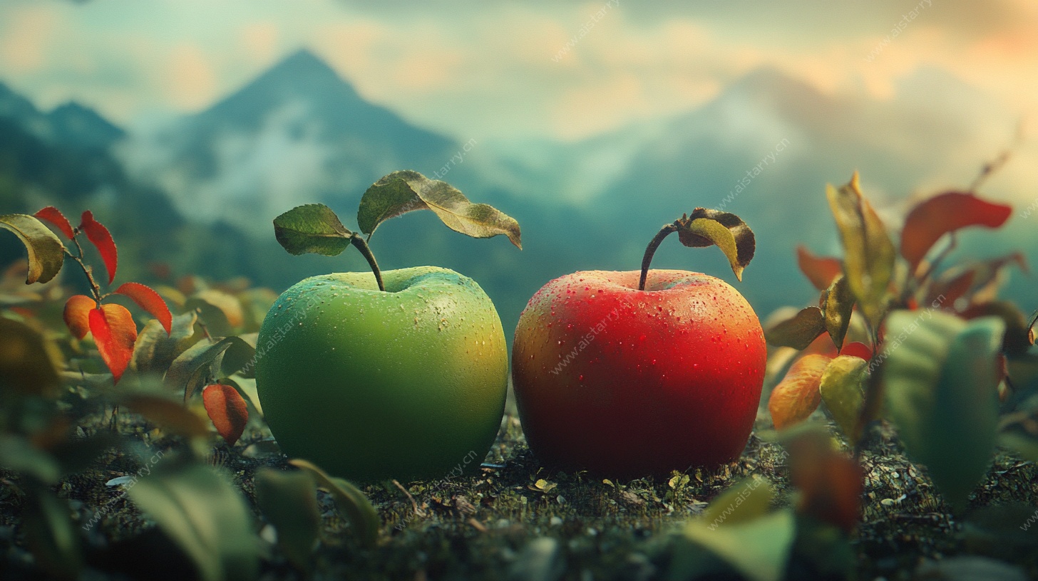 双果映景 红绿苹果的自然美