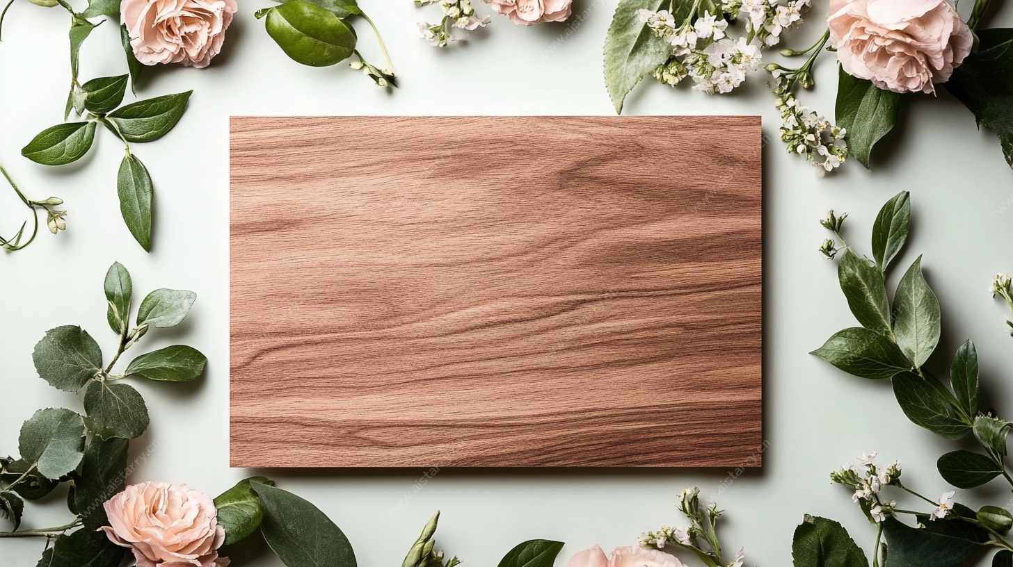 木纹板花卉环绕静物图