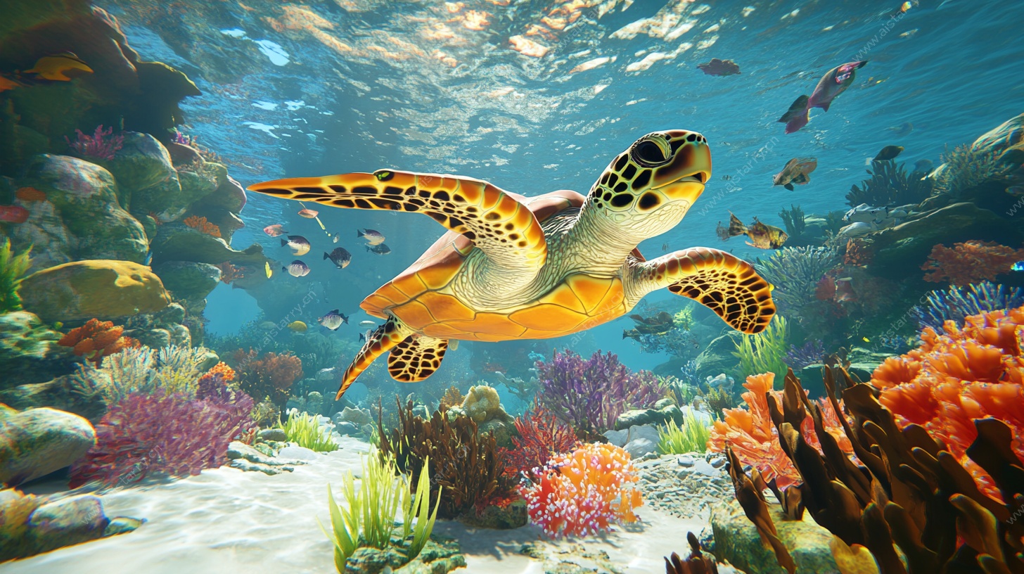 海龟畅游缤纷海底世界