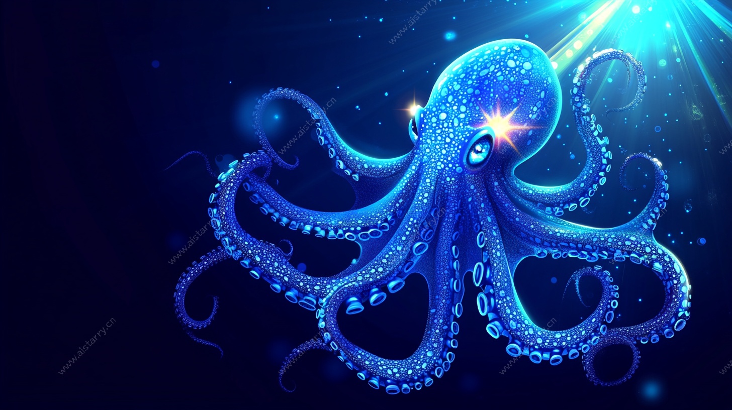 梦幻蓝色发光章鱼插画