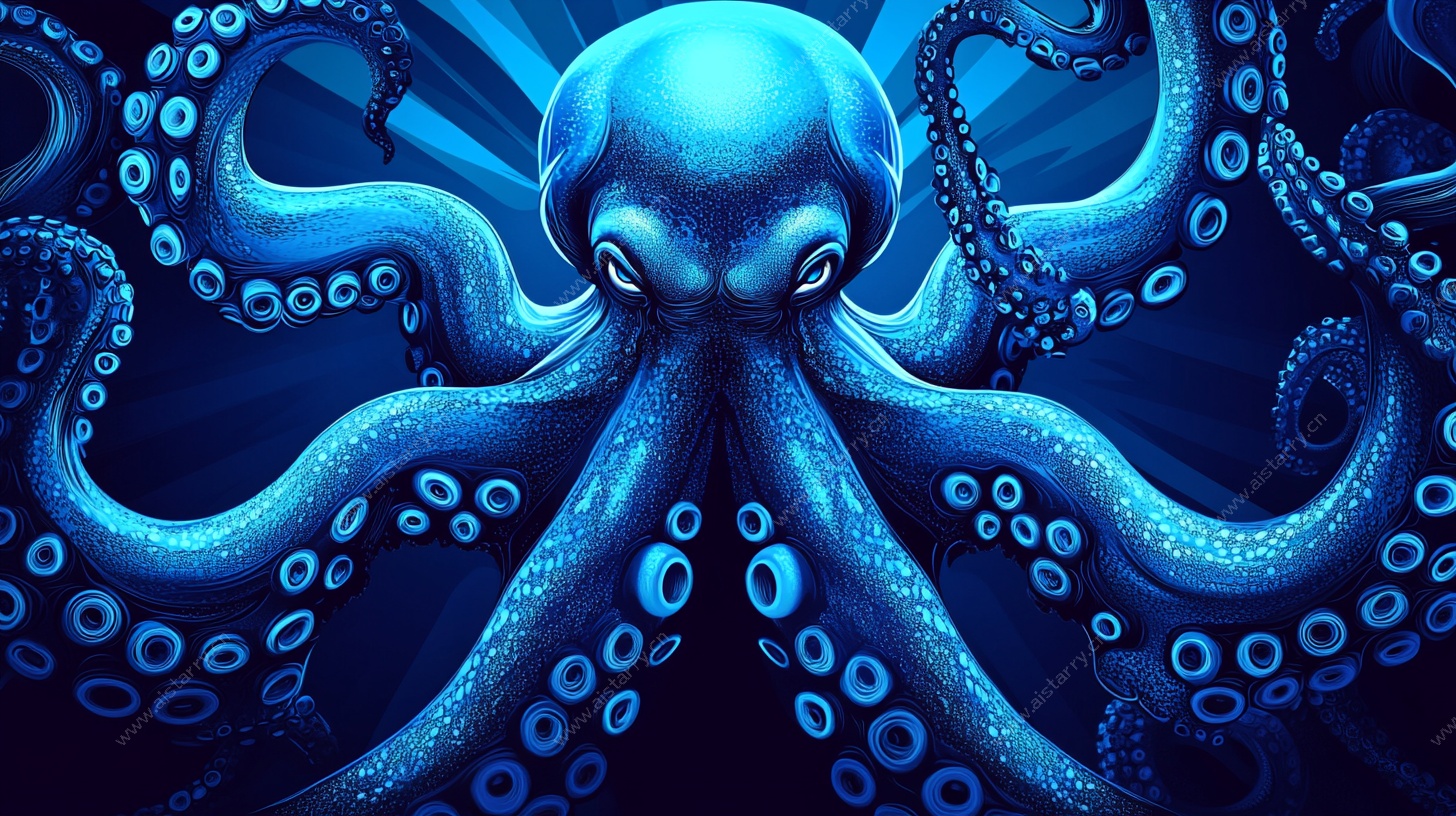 深海蓝章鱼梦幻插画