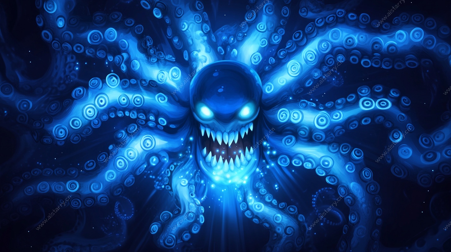 蓝色骷髅章鱼奇幻插画