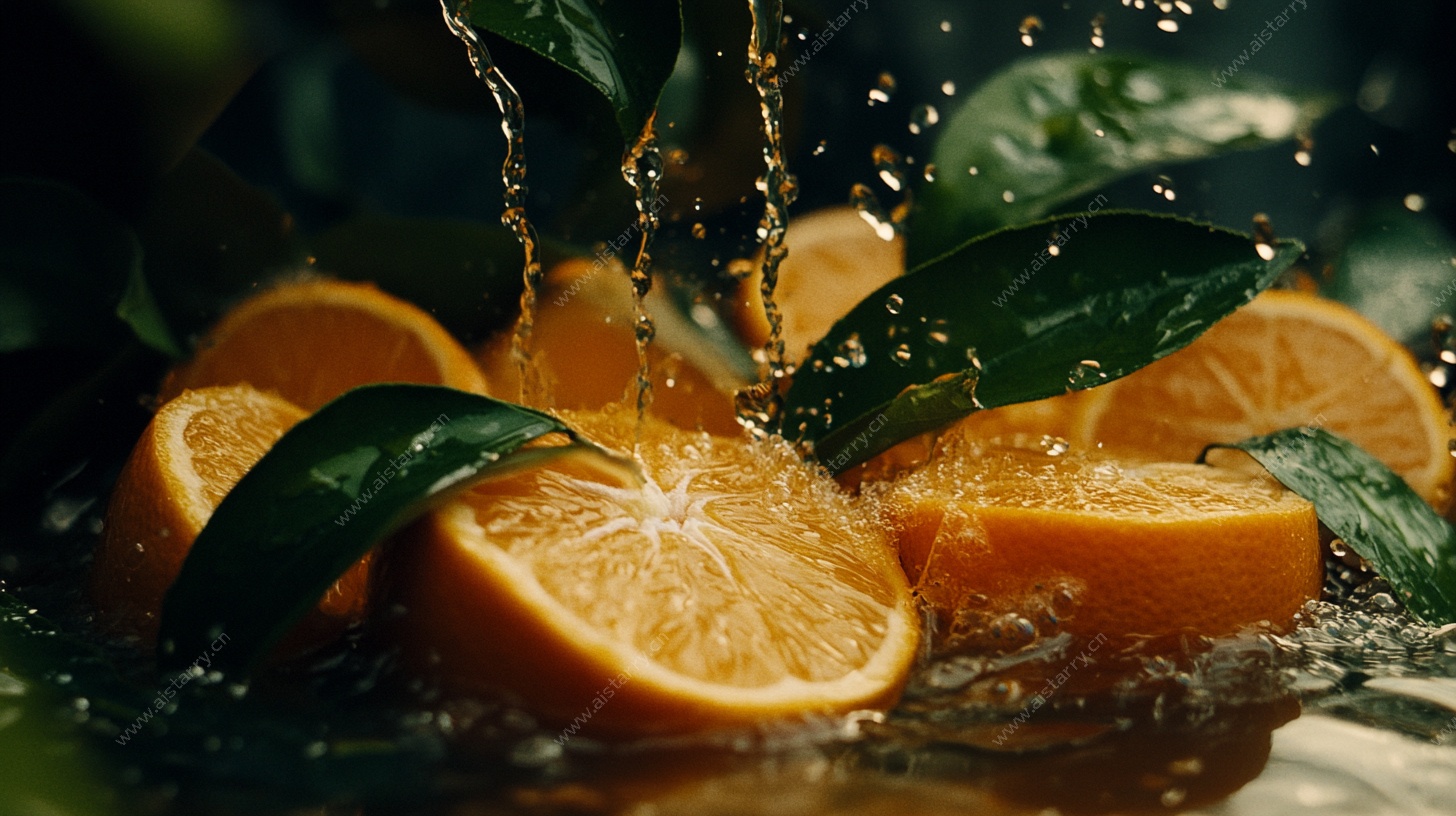 橙子落水瞬间的清新画面