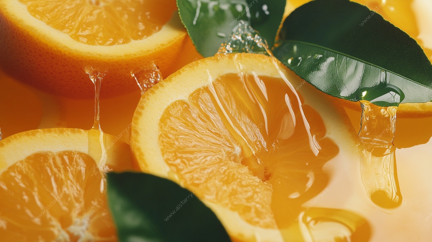 鲜橙切片汁水四溢画面