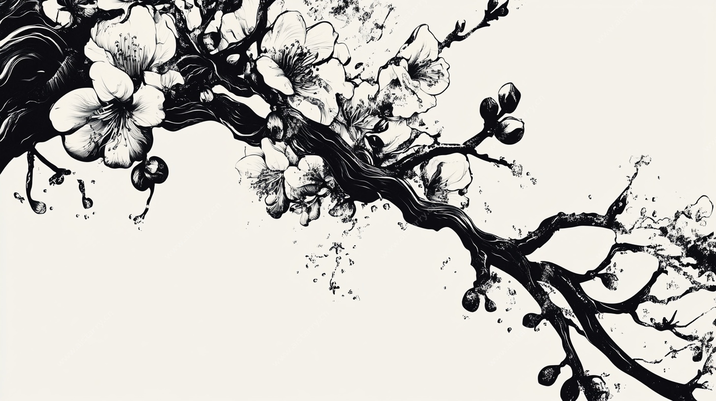 水墨梅花枝景图