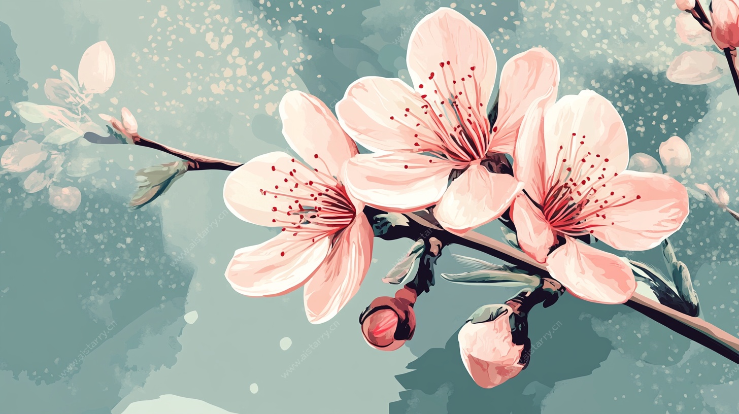 粉嫩桃花枝插画