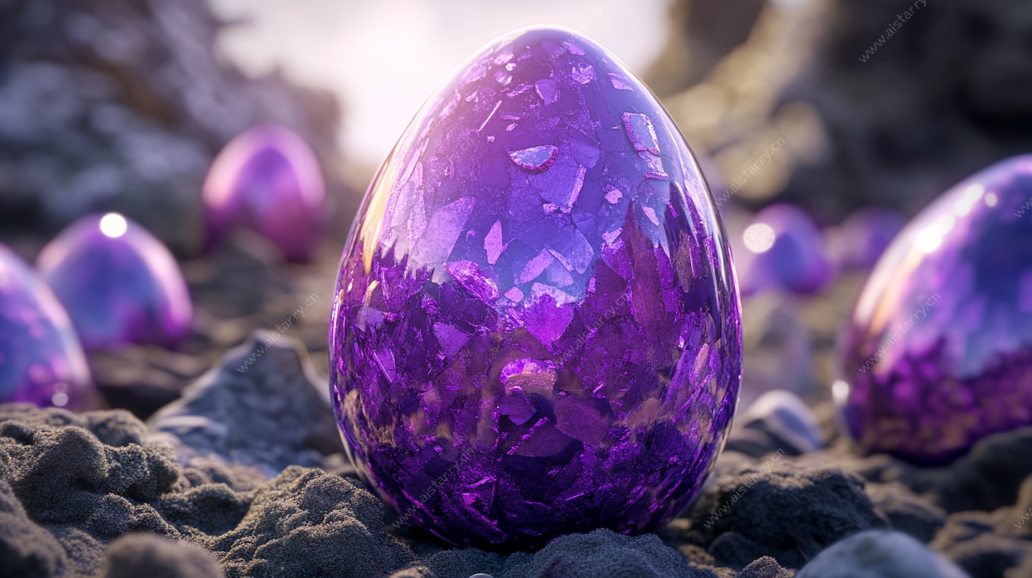 紫色闪耀彩蛋静卧石间