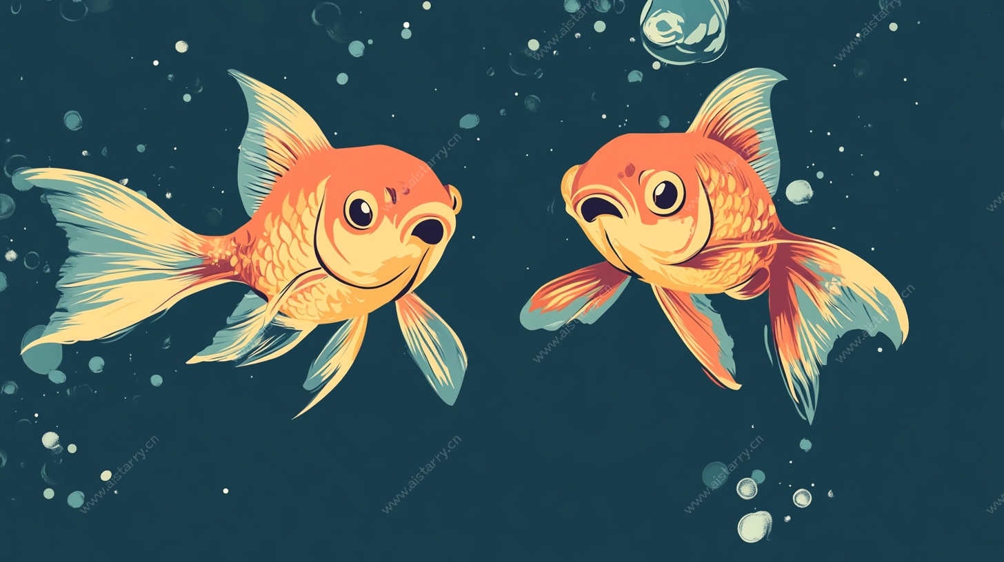 可爱金鱼水中对视插画