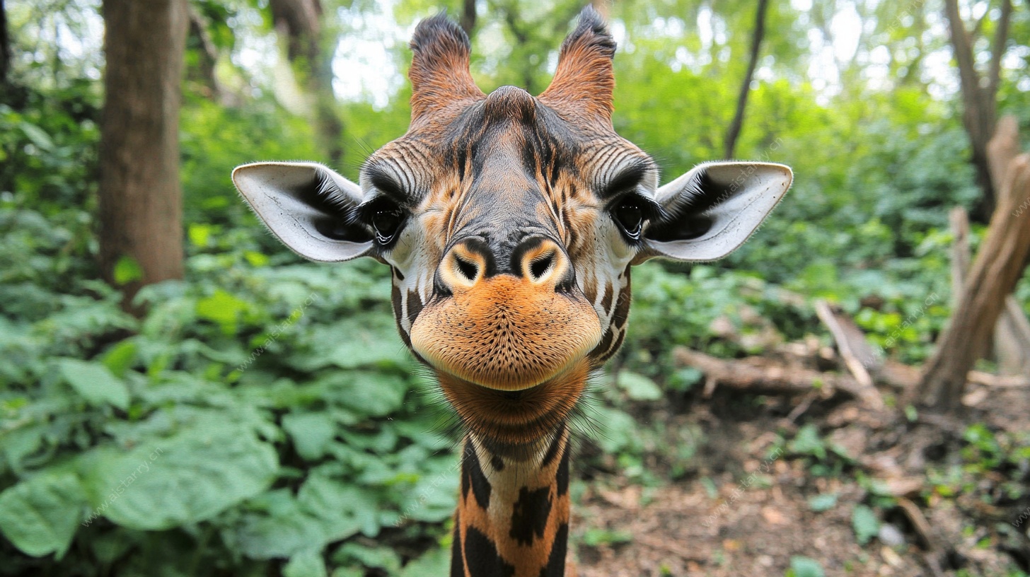 呆萌长颈鹿的森林特写