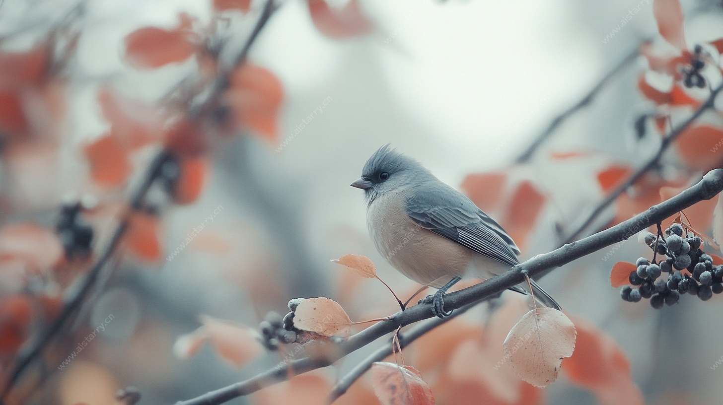 枝头小鸟的秋日诗意画面