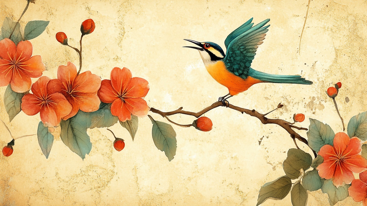 花鸟图 灵动飞鸟伴繁花