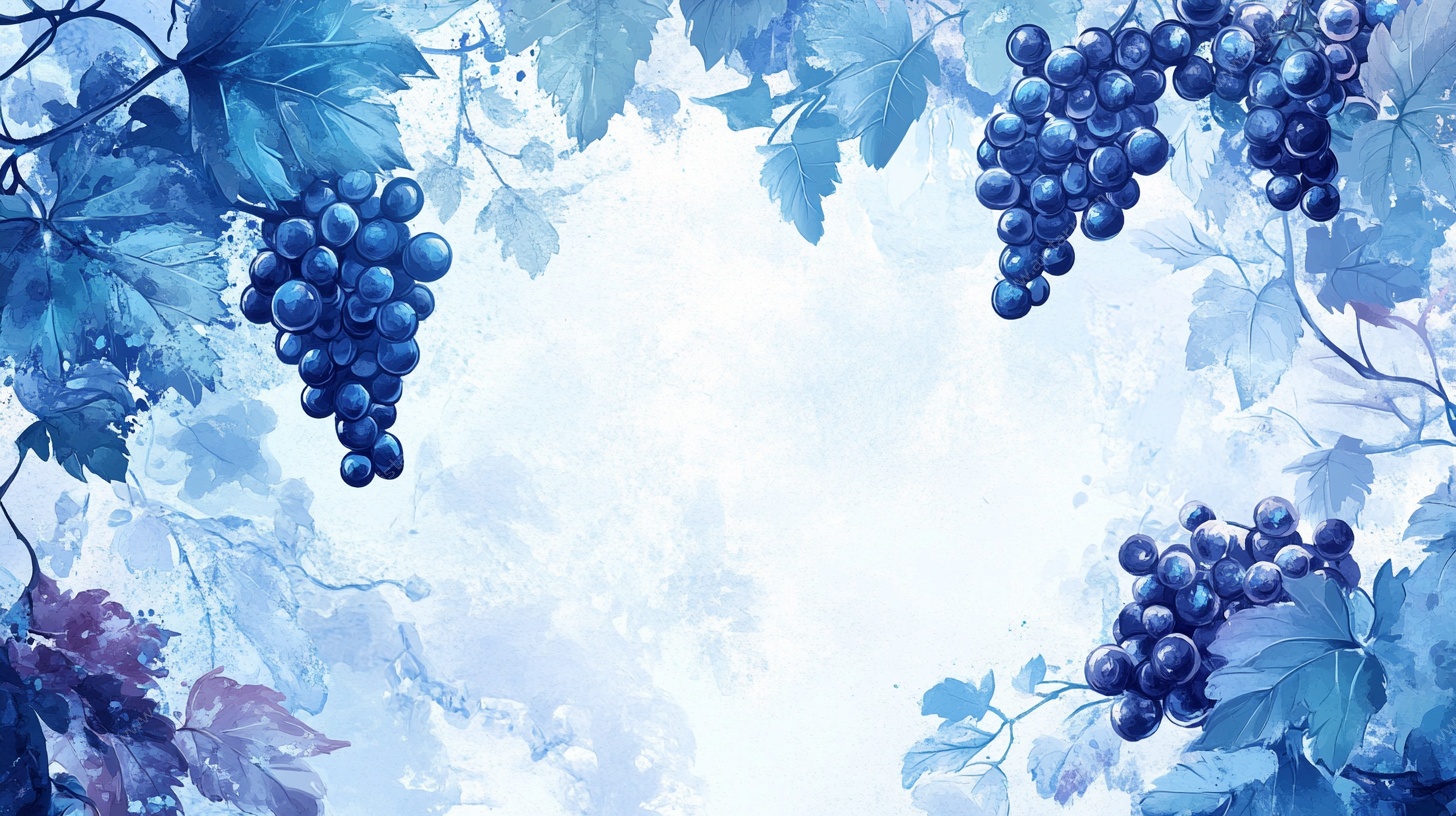 蓝调葡萄梦幻水彩插画