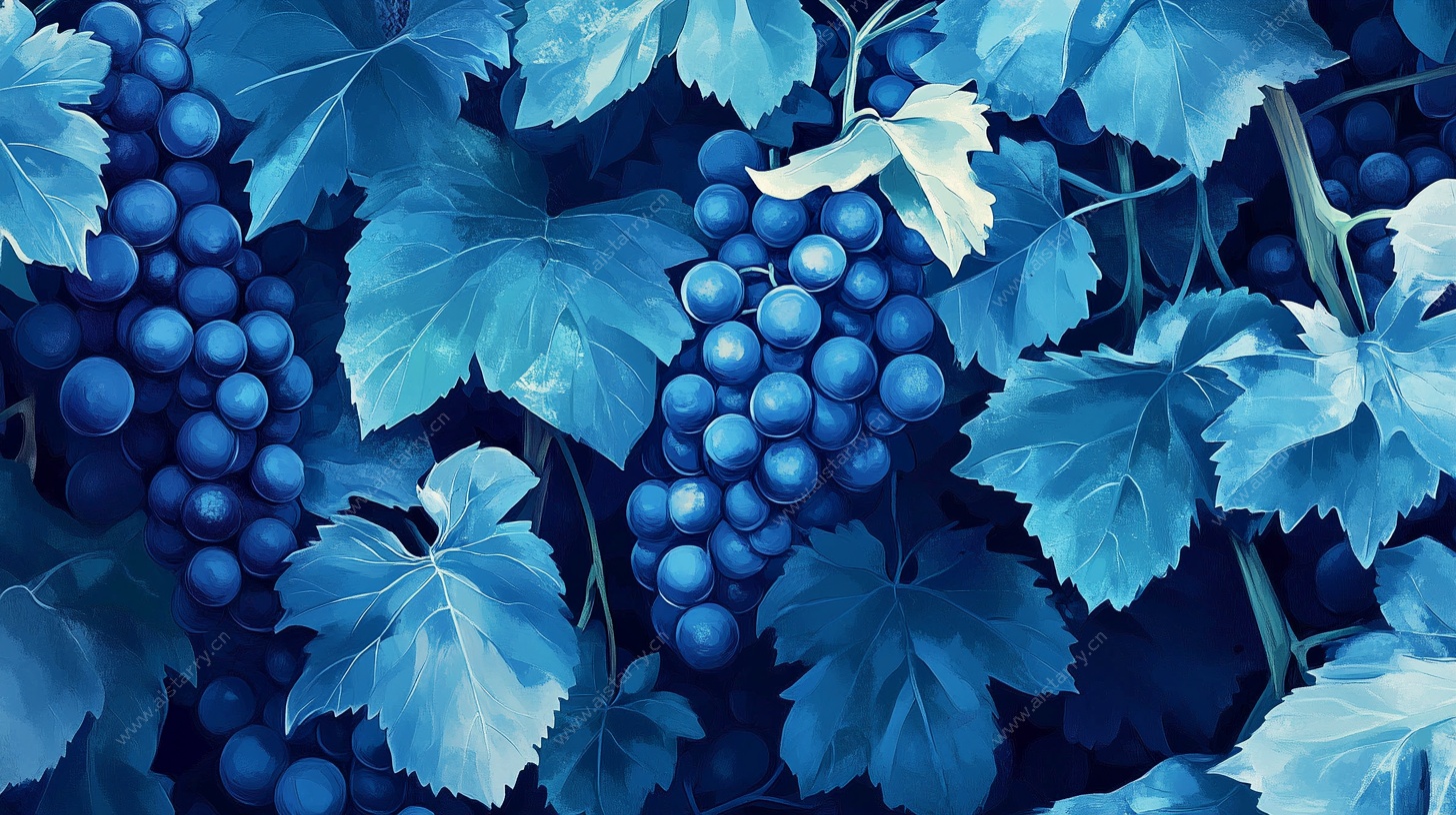 蓝调葡萄叶果插画