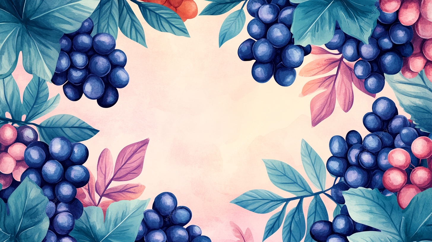 葡萄花卉边框插画