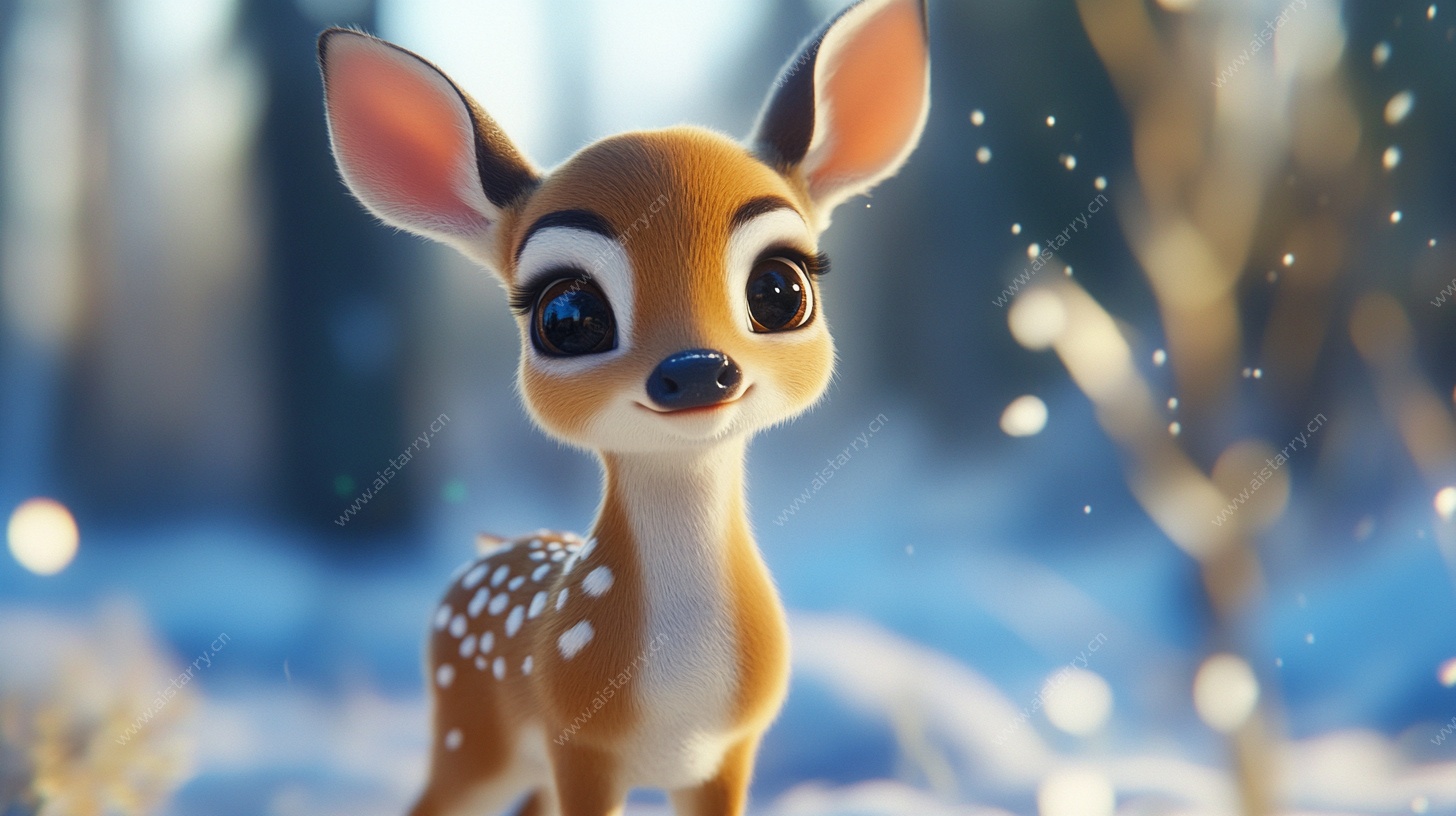 雪地中的可爱小鹿