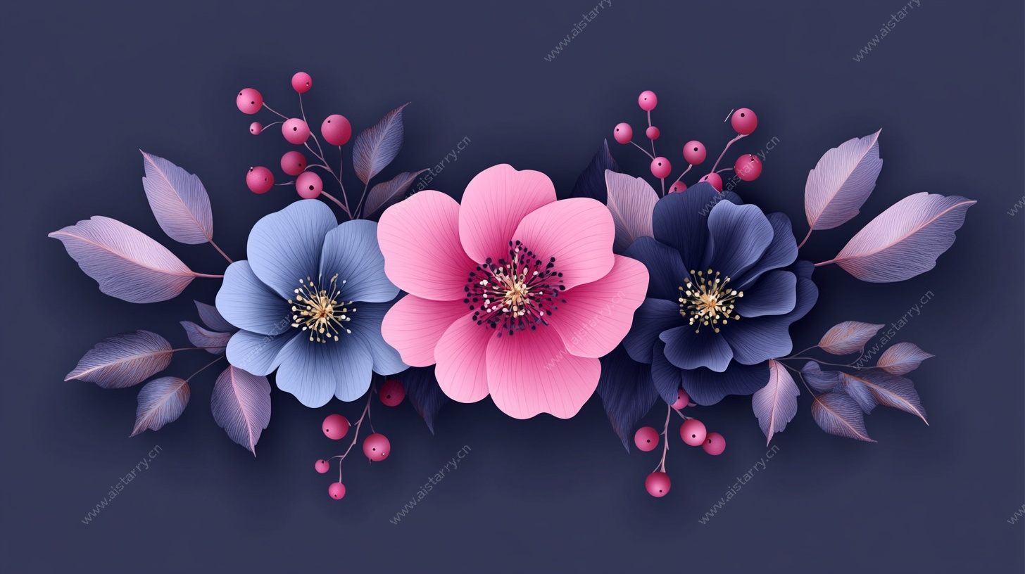 梦幻三色花卉插画