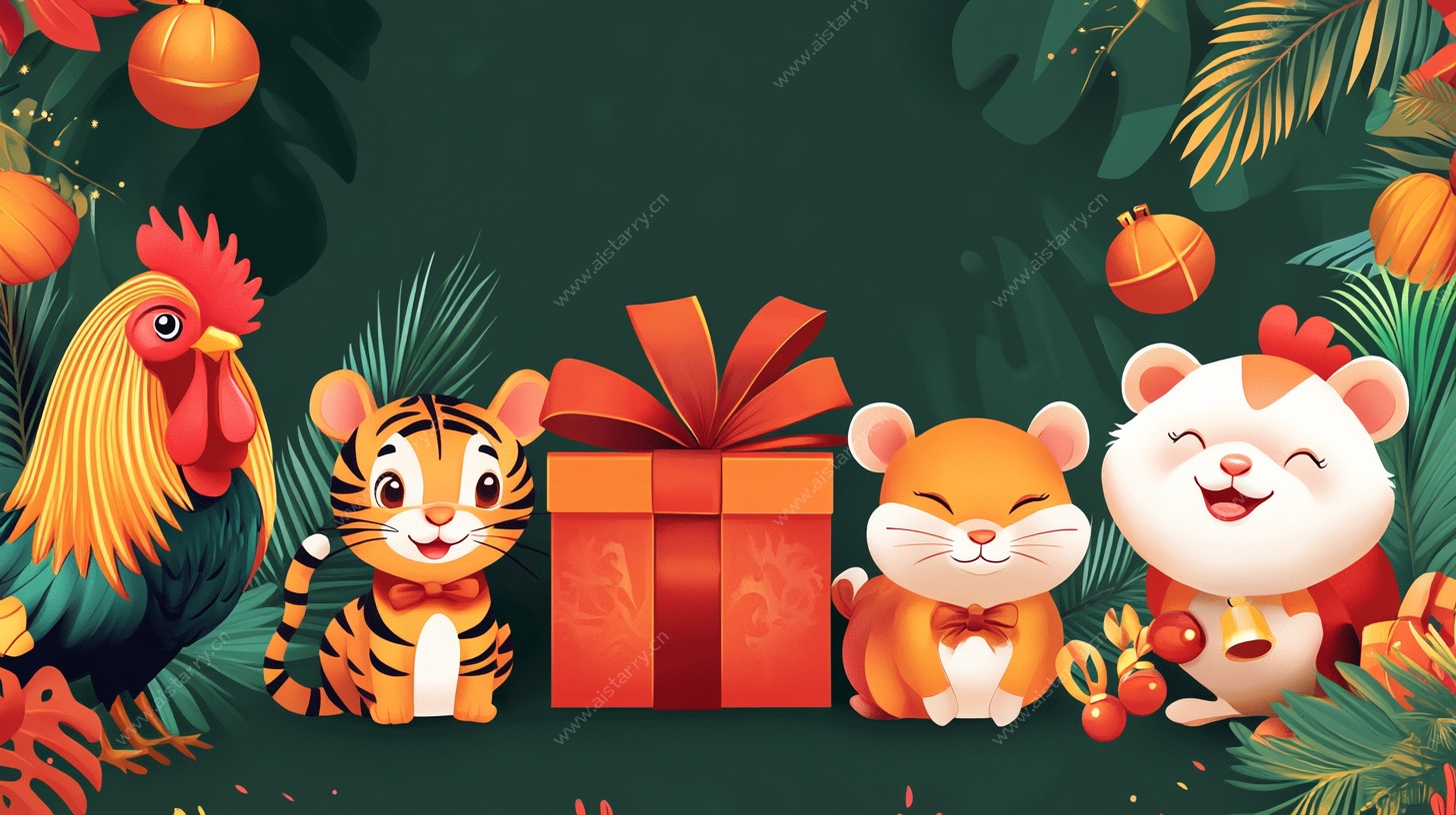 萌宠贺岁喜庆插画