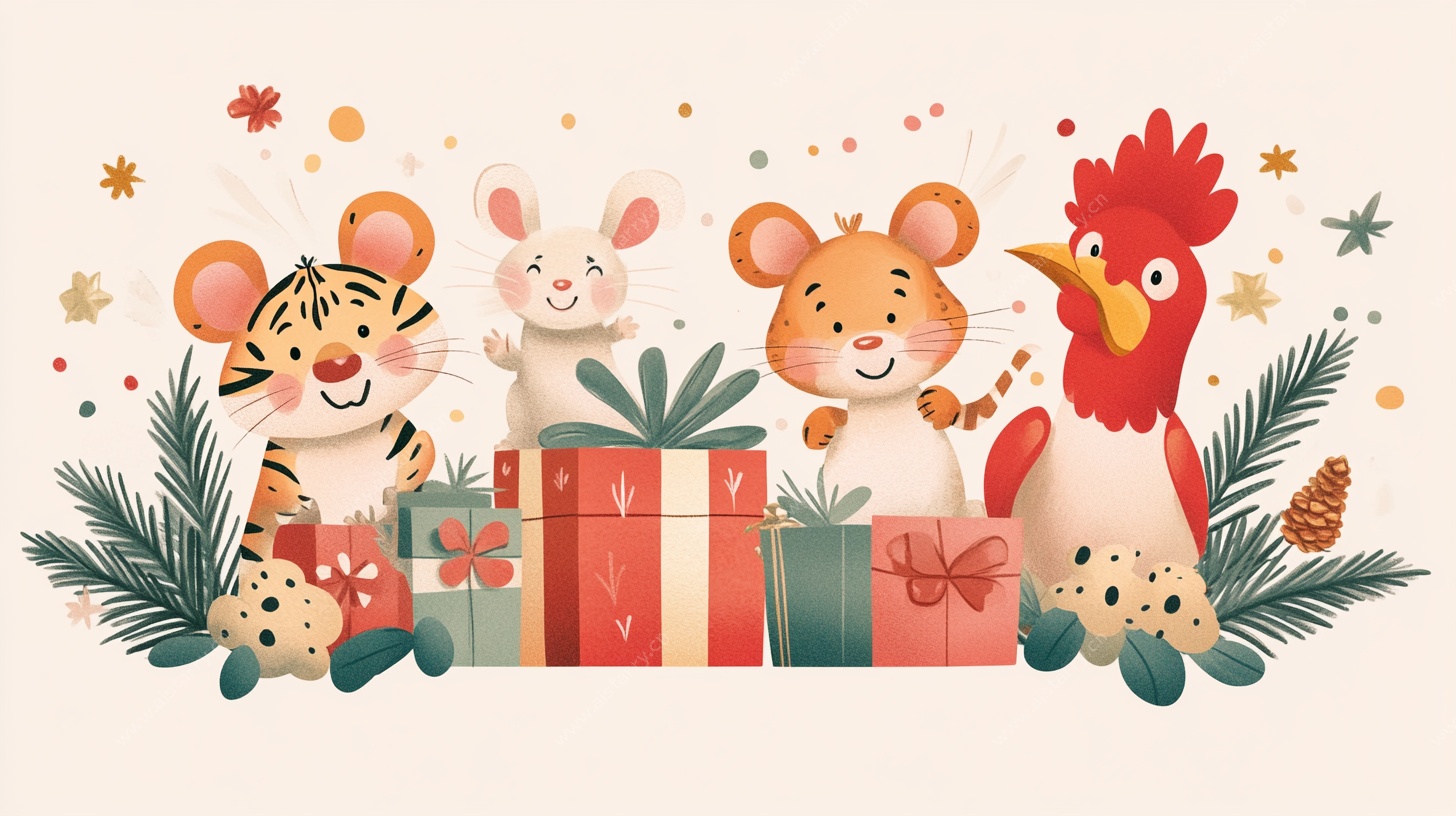 动物欢庆节日插画