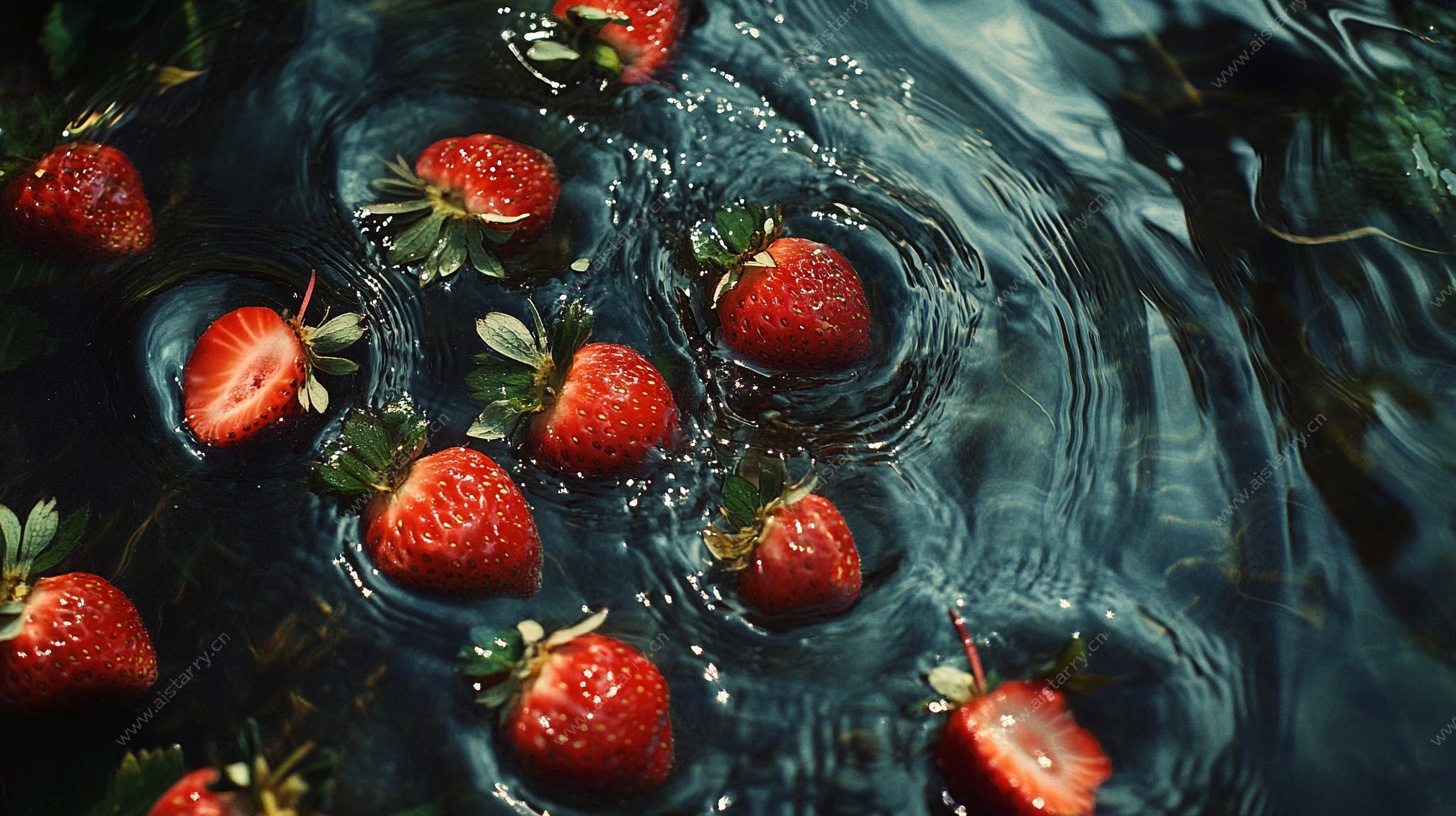 漂浮草莓的灵动水世界