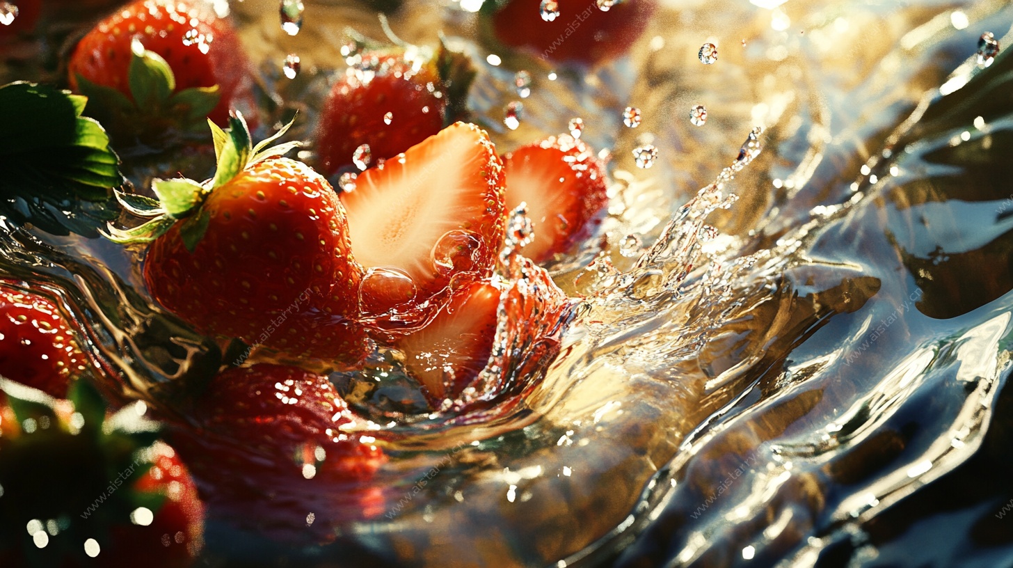草莓入水瞬间艺术画面
