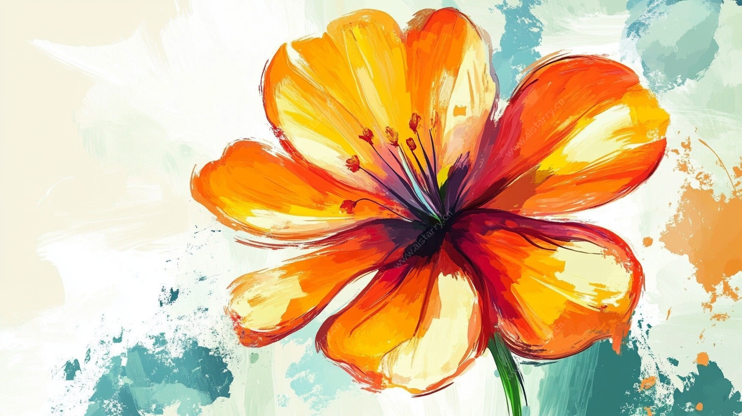 橙黄花朵水彩画