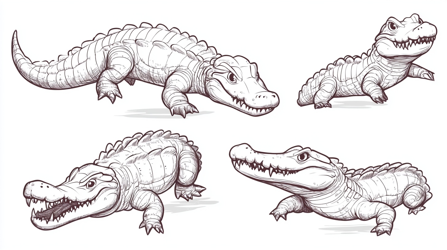 手绘鳄鱼姿态集合