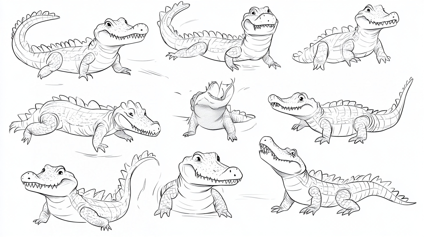 鳄鱼线稿姿态集合
