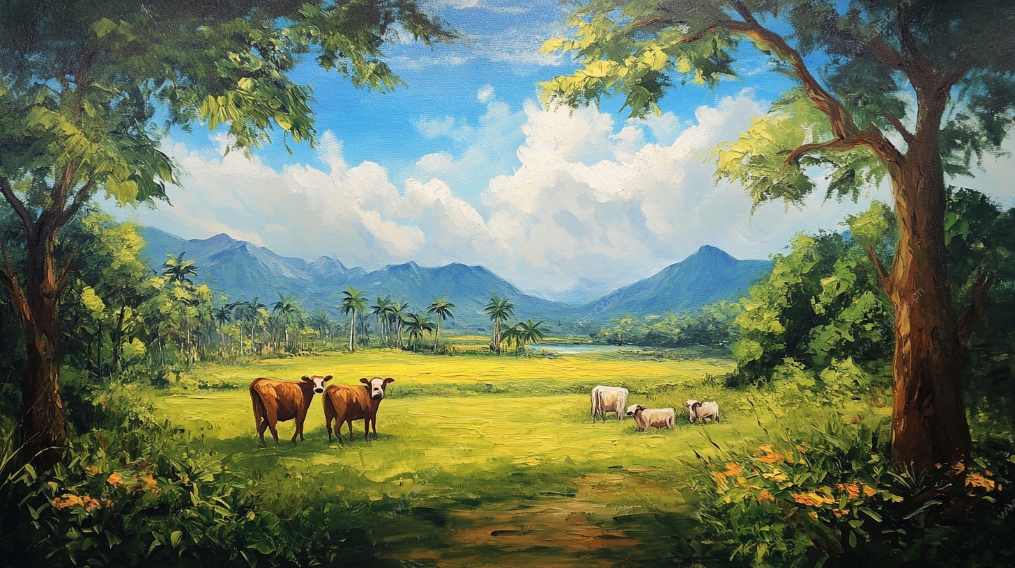 田园牧歌风景图