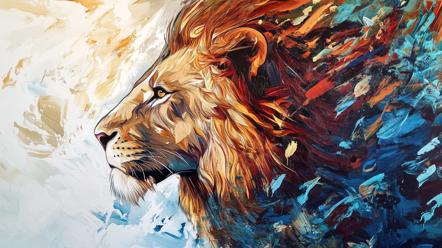 抽象画风雄狮侧影图