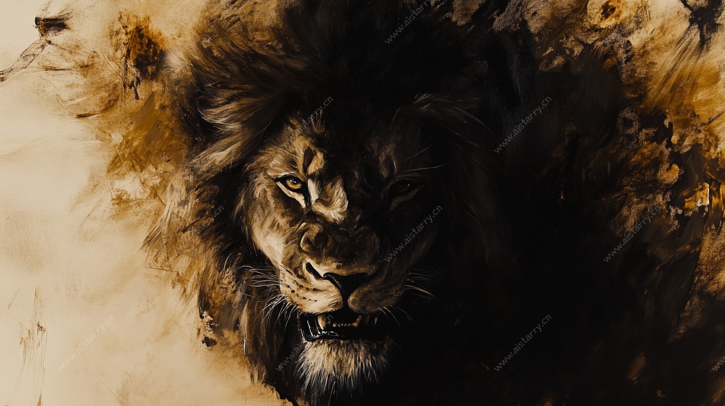 水墨风格雄狮肖像