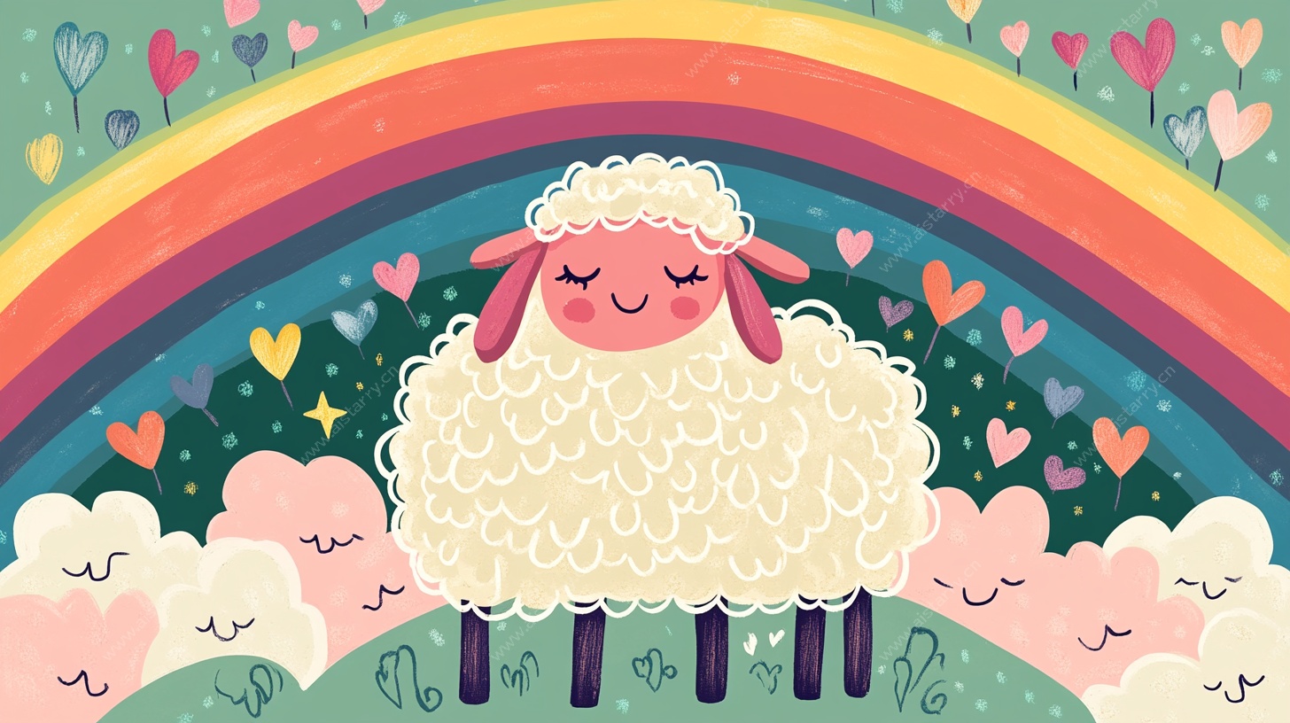 彩虹下的梦幻绵羊