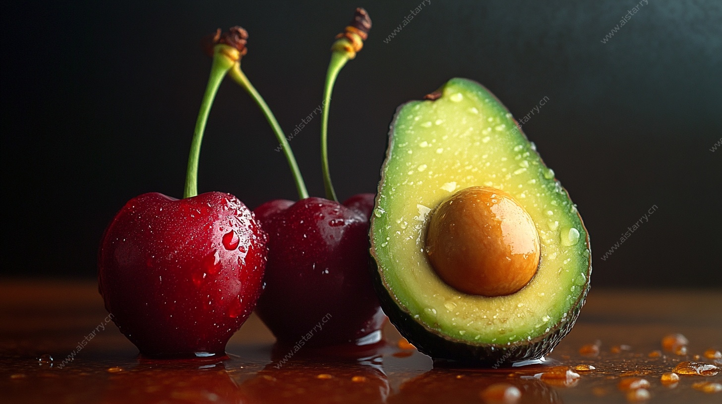 樱桃牛油果静物特写
