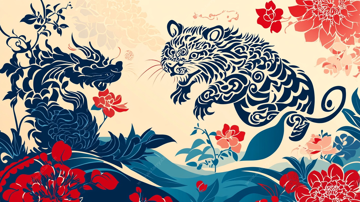 龙争虎斗中式花卉图案
