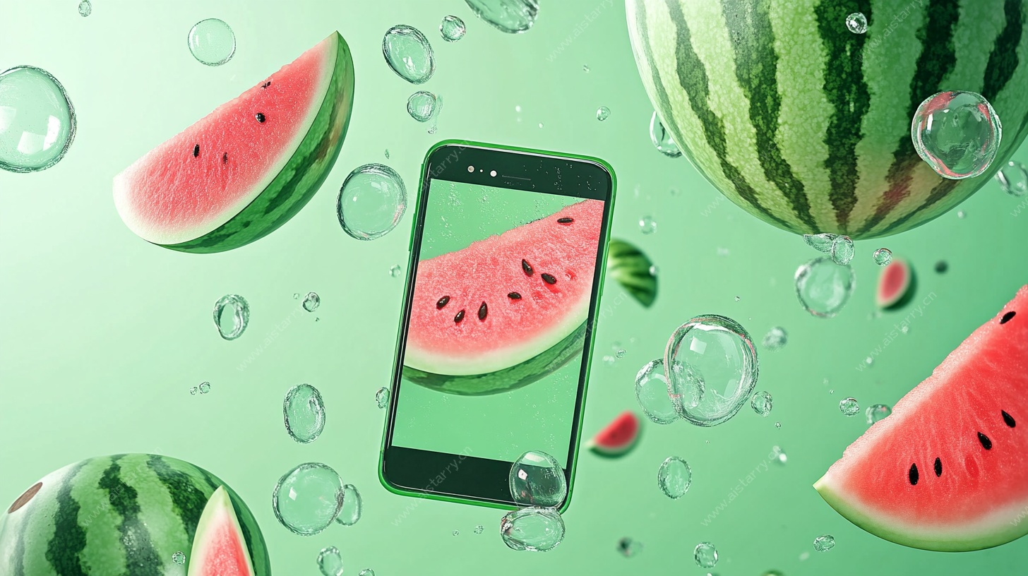 夏日西瓜与手机创意画面