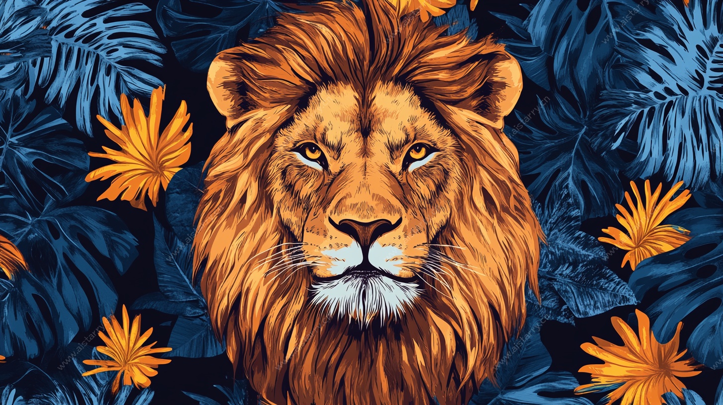 狮踞丛林间插画