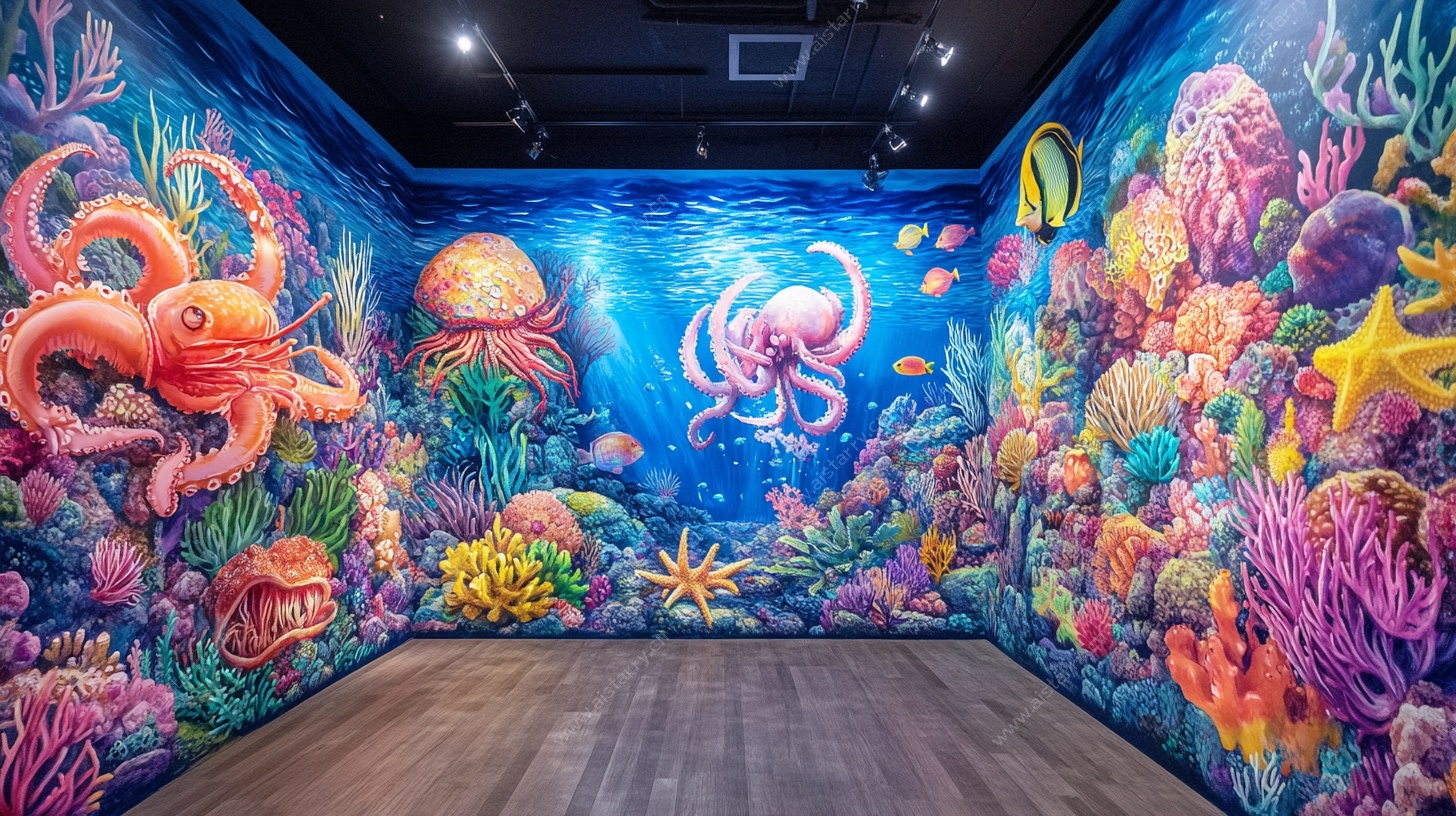 梦幻海底主题彩绘墙面