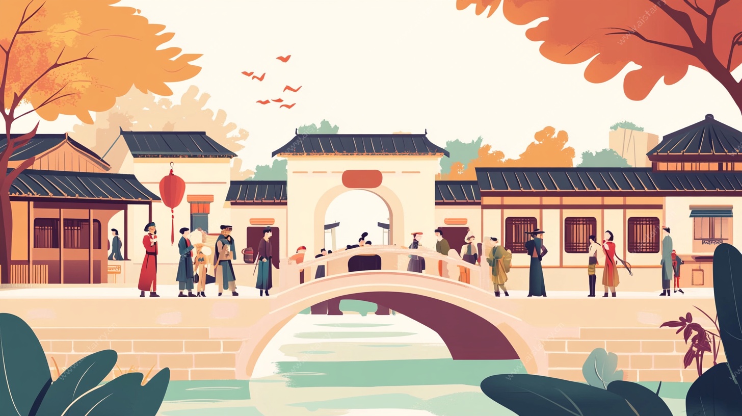 江南水乡古风热闹场景