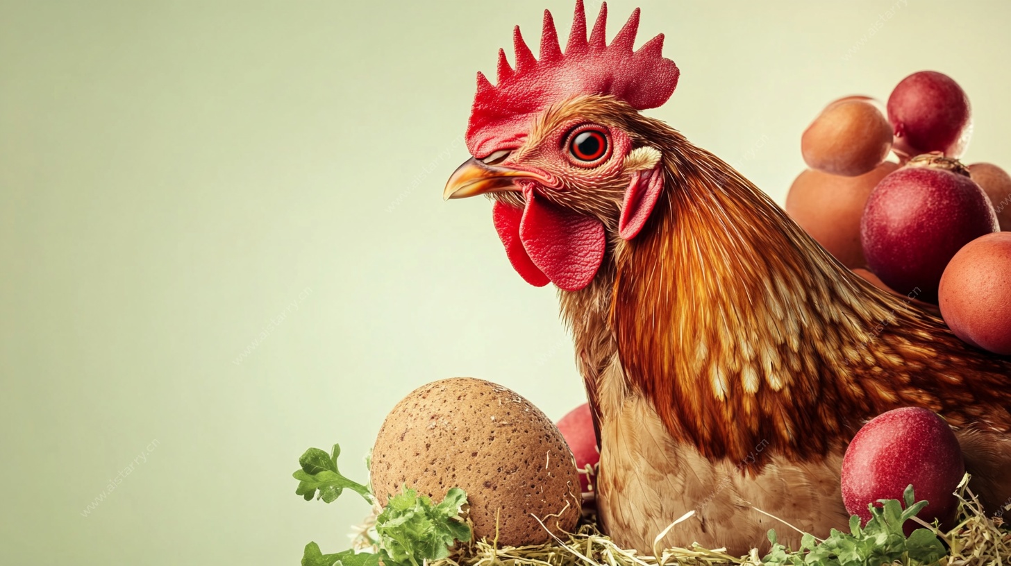 母鸡与蛋的田园静物图