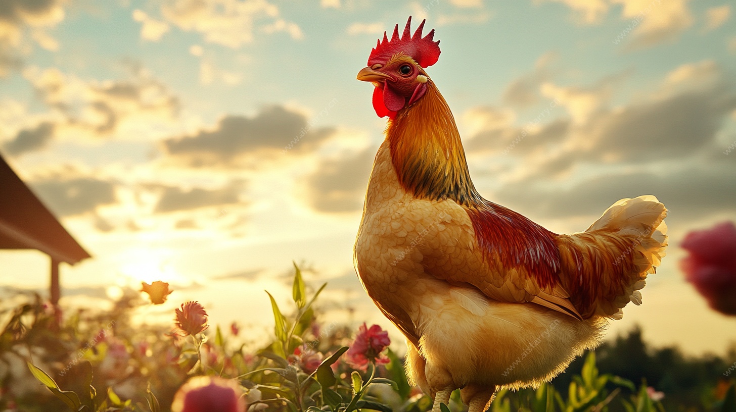 夕阳下的田园公鸡