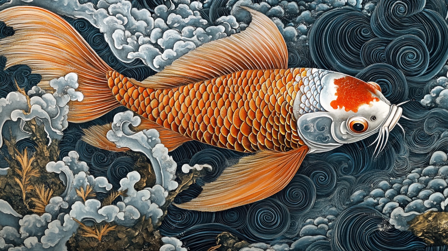 金鲤游于云浪间