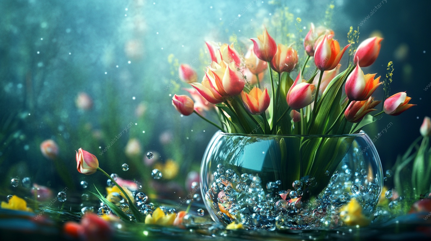 梦幻水中郁金香花瓶图