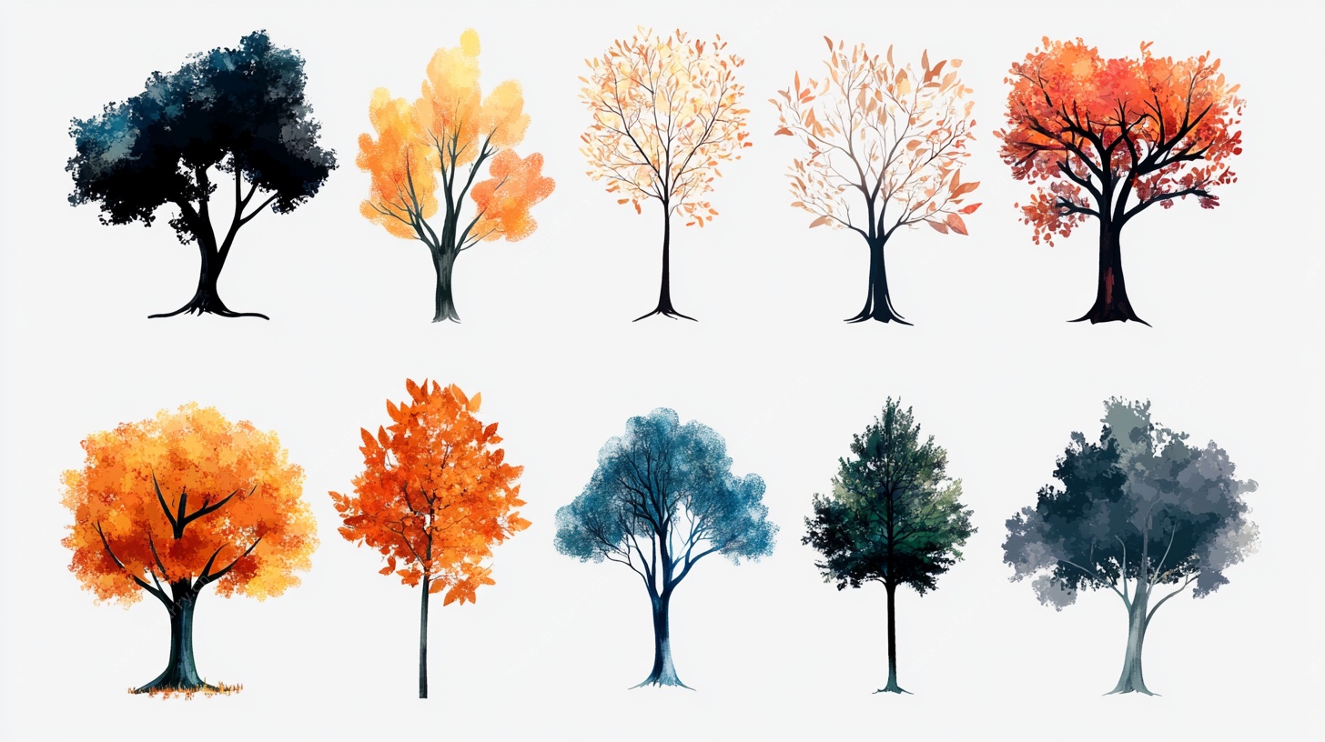 秋季水彩风格树木插画集